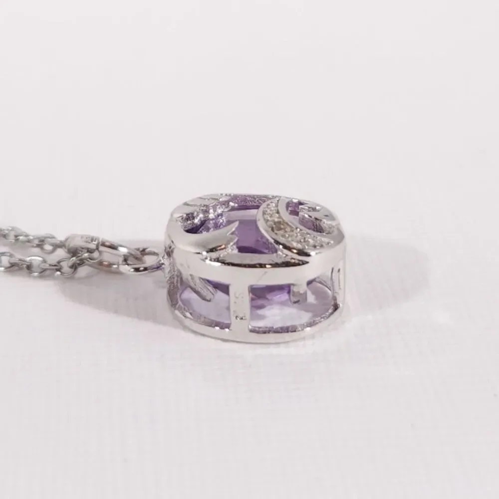 Amethyst 3 Carats Pendant Necklace Stainless Steel Chain